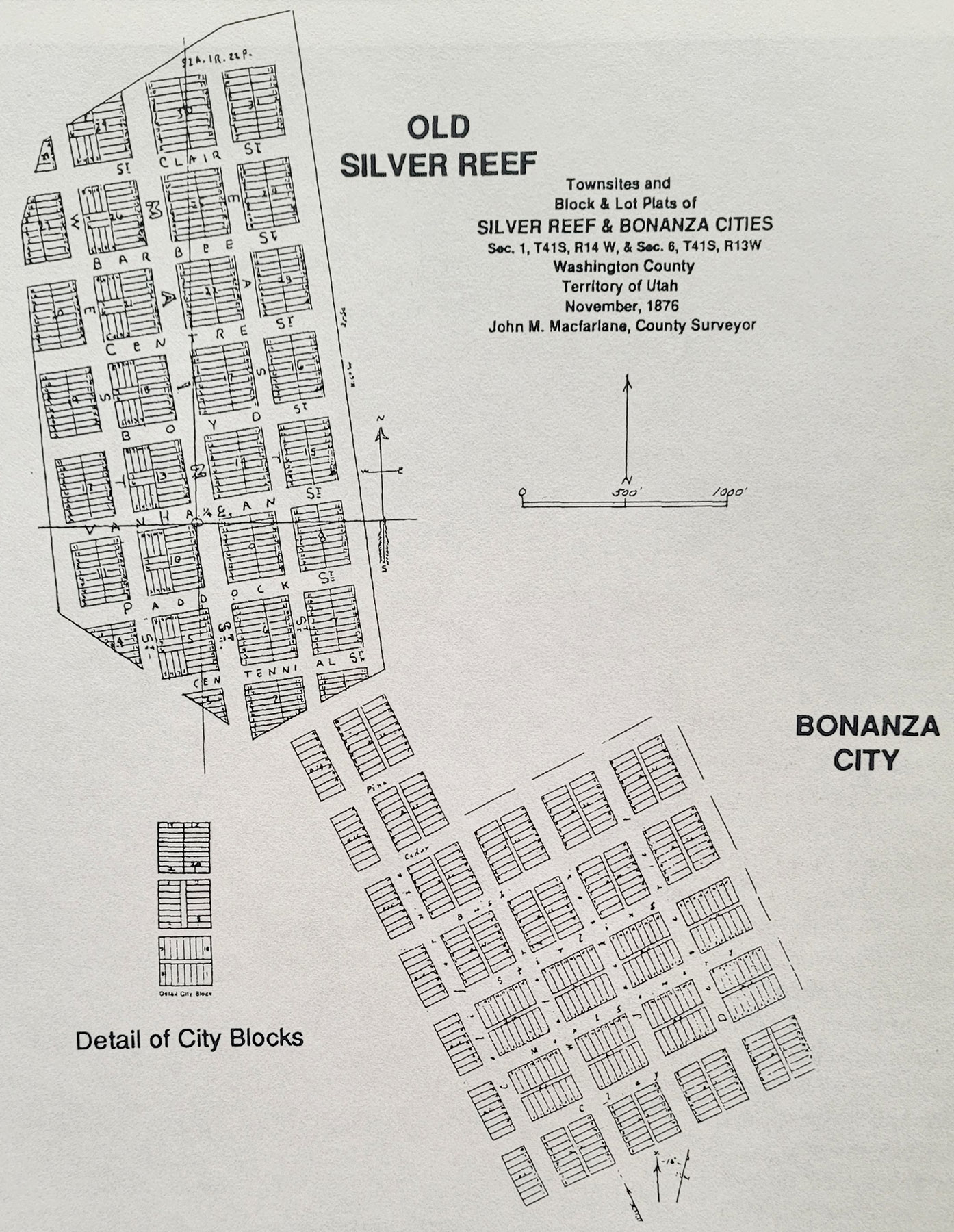 Initial tract map outlaying all the lots of both Bonanza City and Silver Reef