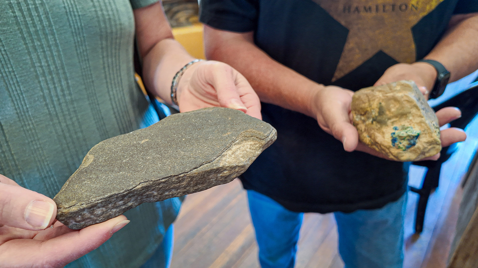 Ore samples taken from area mines – the left sample being the sandstone silver was found in